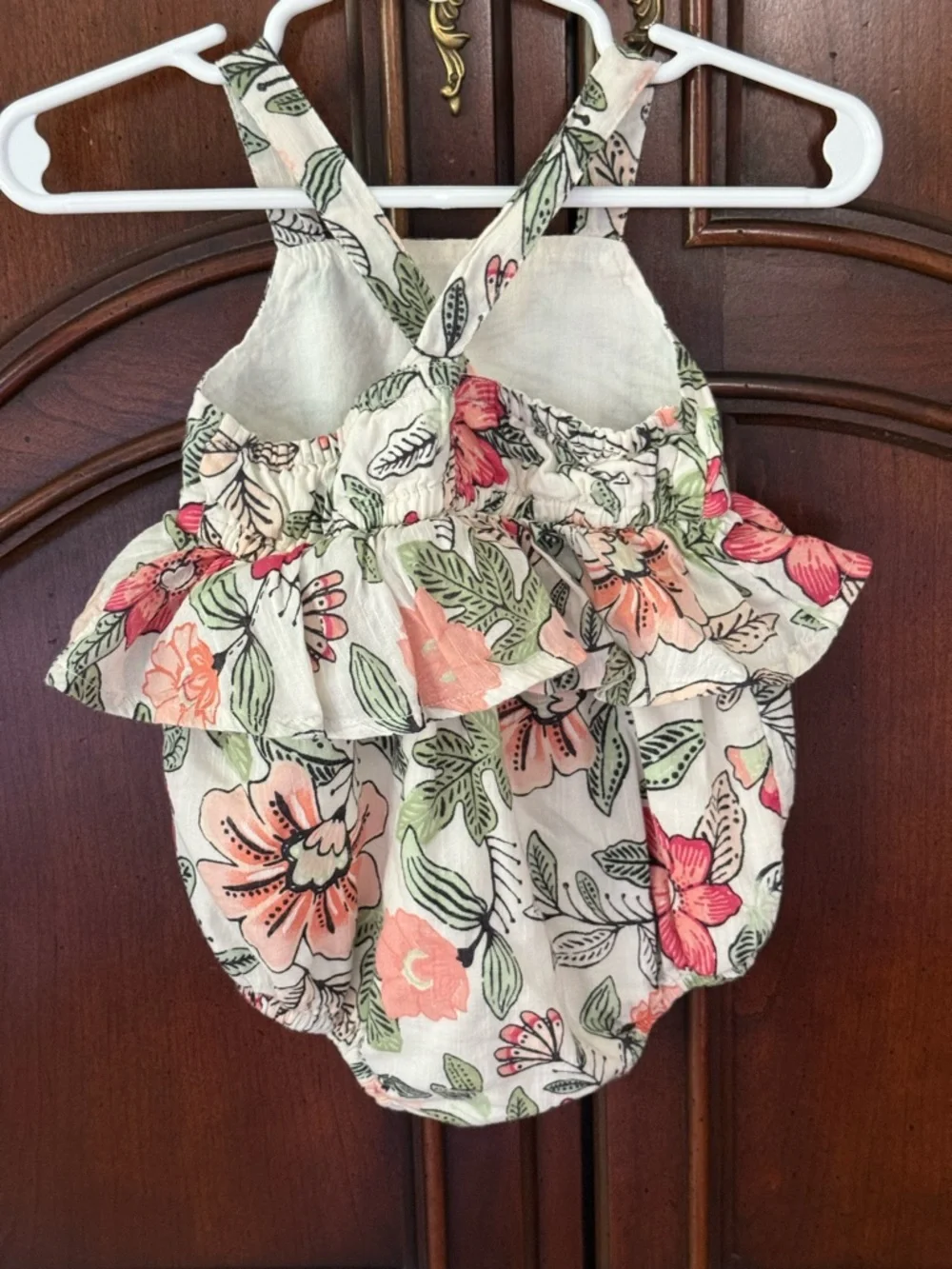 Old Navy Tropical Floral Bubble Romper Ruffle Baby Girl Outfit 6-12M